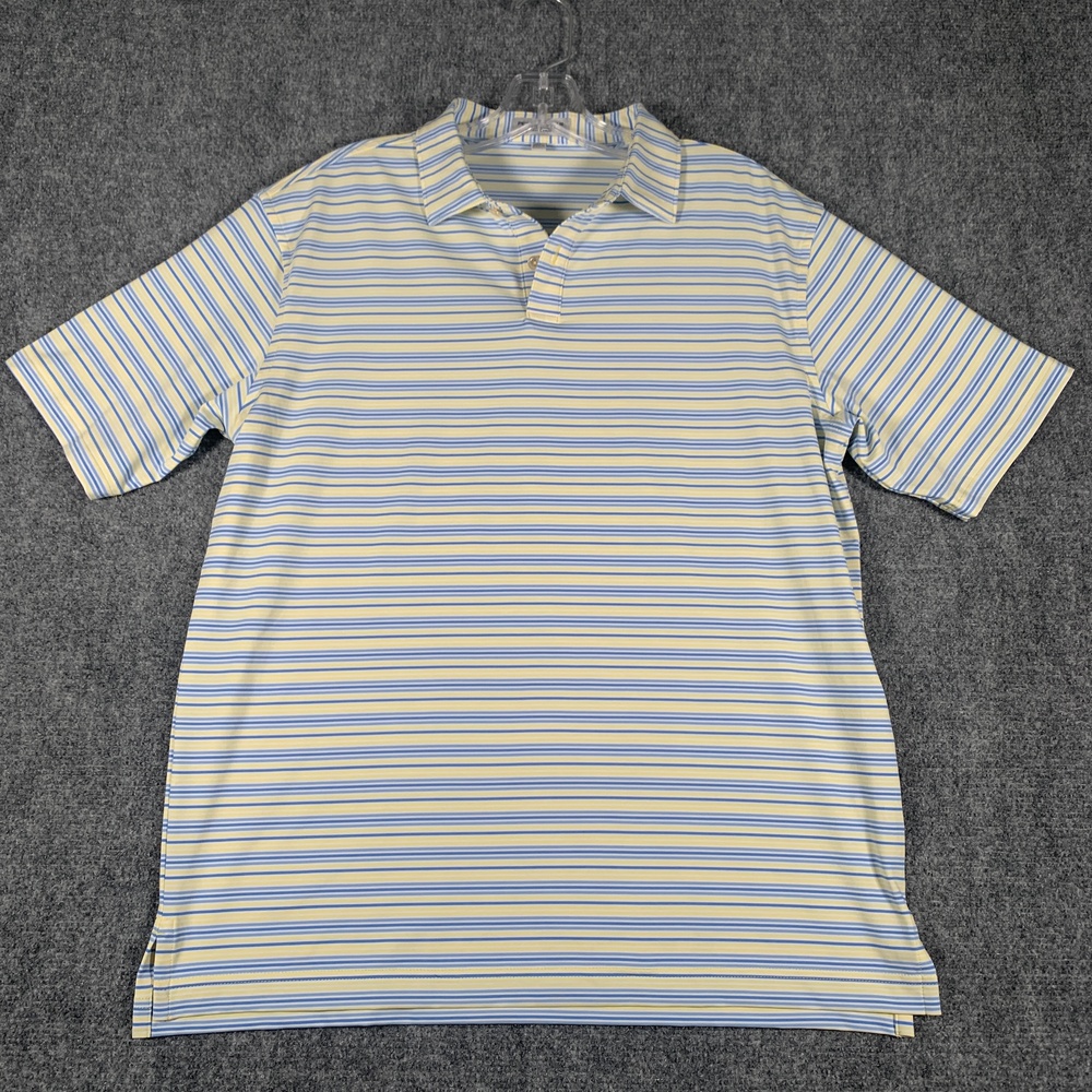 Peter Millar Polo Shirt Youth XL Blue Yellow Stripe Summer Comfort Golf Stretch